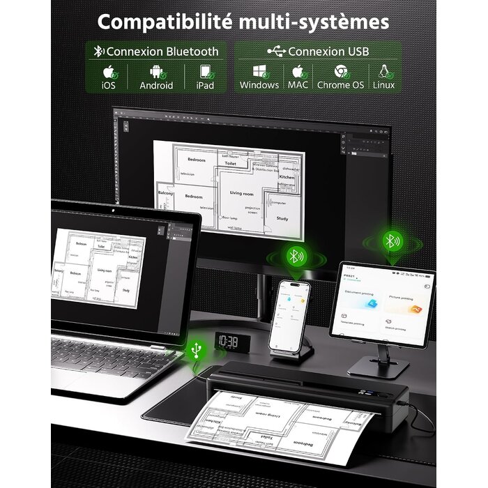 Imprimante thermique A4 portable PB821 - 33% de remise - Noir