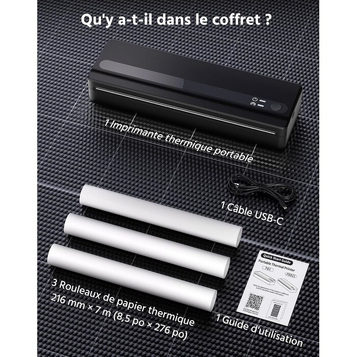 Imprimante thermique A4 portable PB821 - 33% de remise - Noir