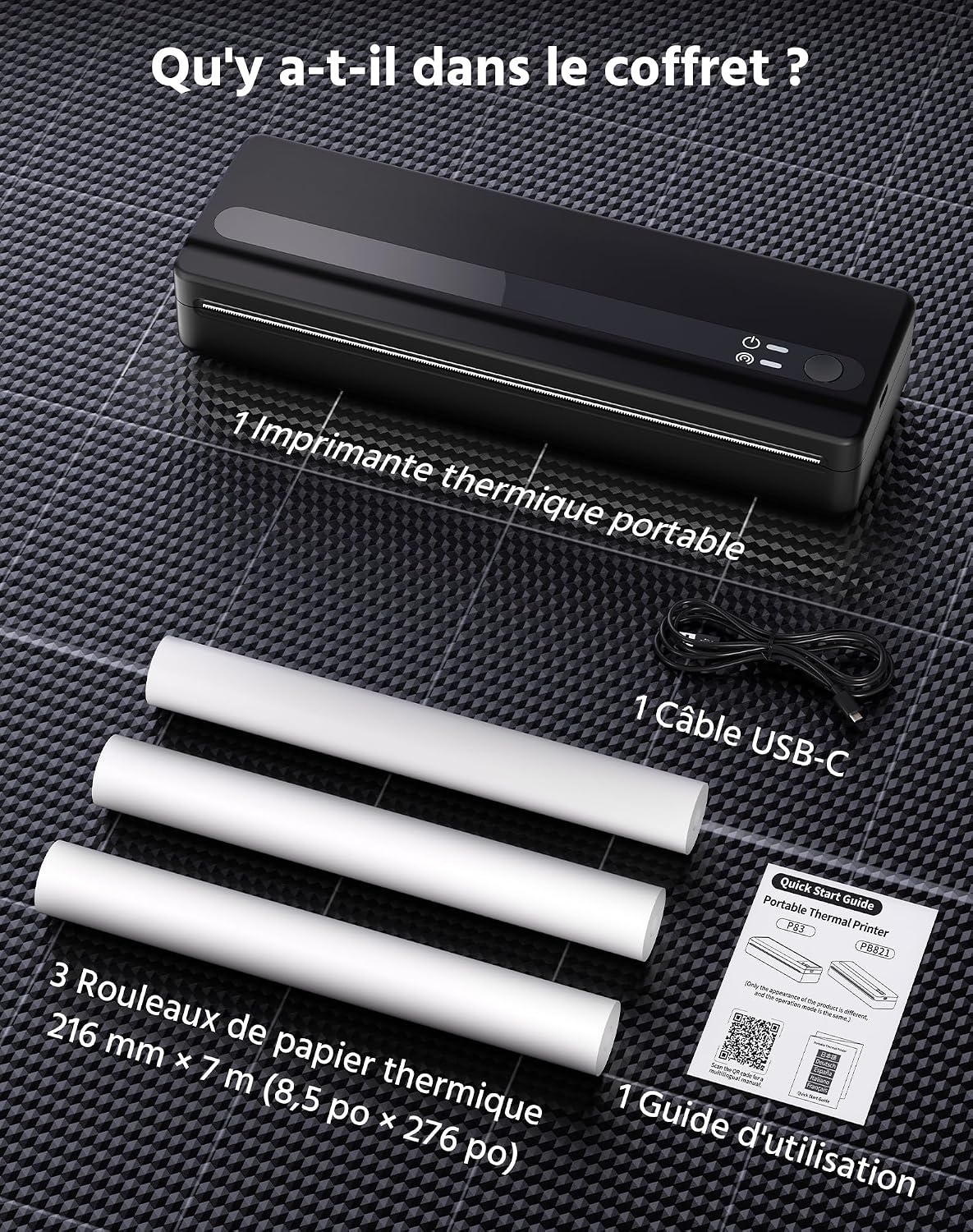 Imprimante thermique A4 portable PB821 - 33% de remise - Noir