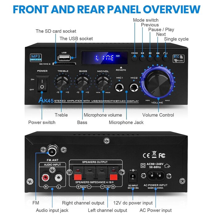 Amplificateur HiFi 400W Bluetooth/FM/USB - 32% de remise