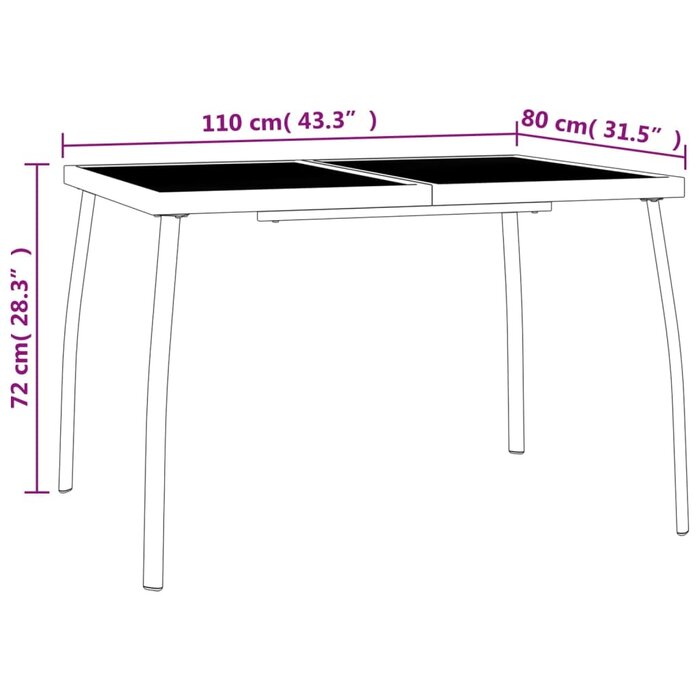 Table de jardin en acier anthracite 110x80cm - 34% de remise