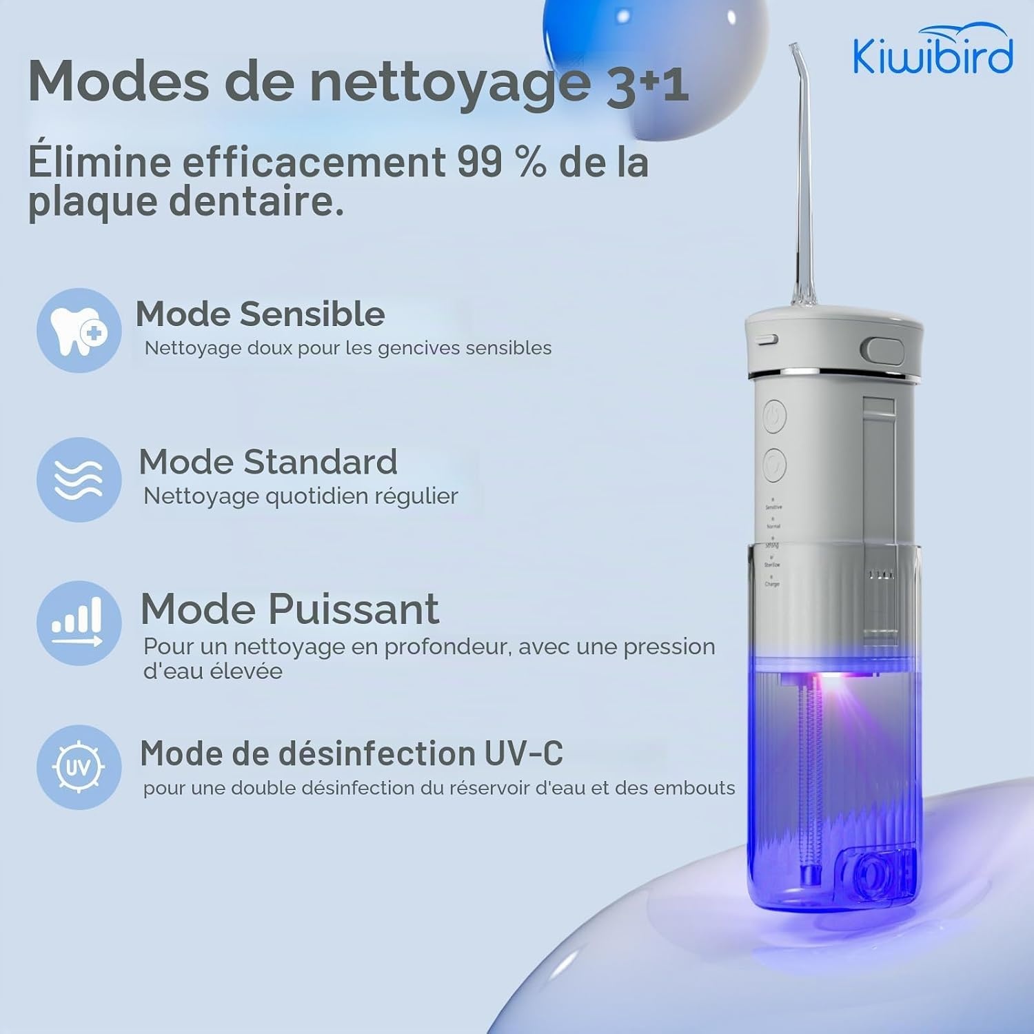 Hydropulseur sans fil UV-C 230ml - 1800 pulses - 29% de remise
