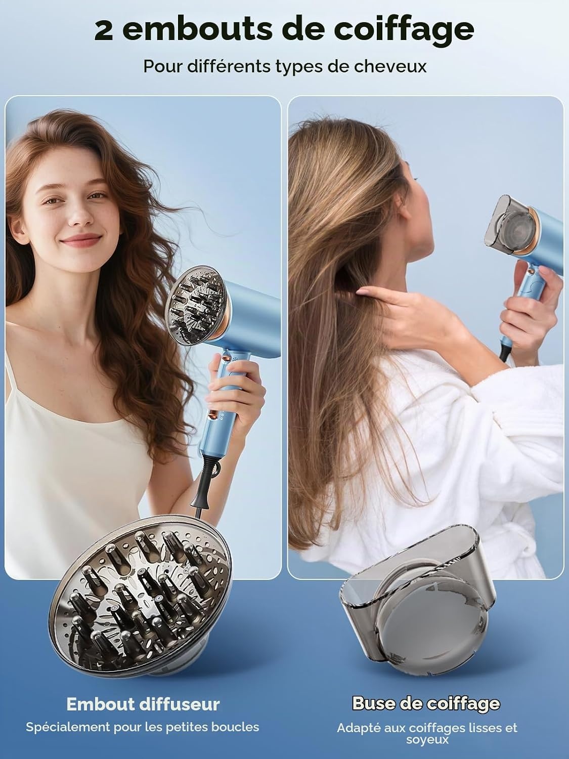 Sèche-cheveux ionique pliable 2000W avec diffuseur - 31% de remise