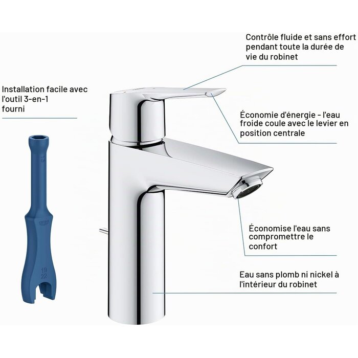 Mitigeur de lavabo chromé taille M avec tirette - 34% de remise