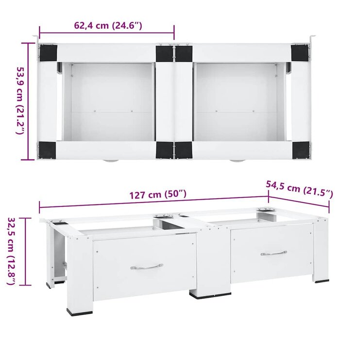 Socle pour lave-linge avec tiroirs - Acier blanc - 35% de remise