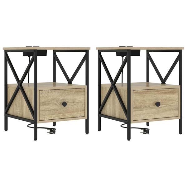 Lot de 2 tables de chevet avec station de charge - Chêne Sonoma - 35% de remise