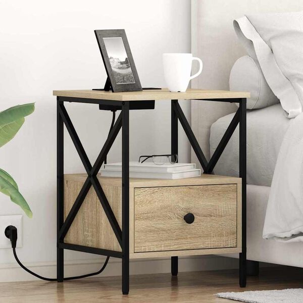 Lot de 2 tables de chevet avec station de charge - Chêne Sonoma - 35% de remise