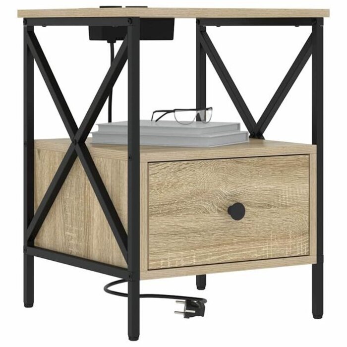 Lot de 2 tables de chevet avec station de charge - Chêne Sonoma - 35% de remise