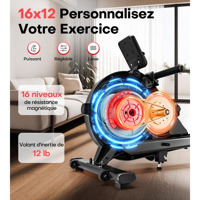 Rameur magnétique pliable - 16 niveaux - Capacité 160 kg - 30% de remise