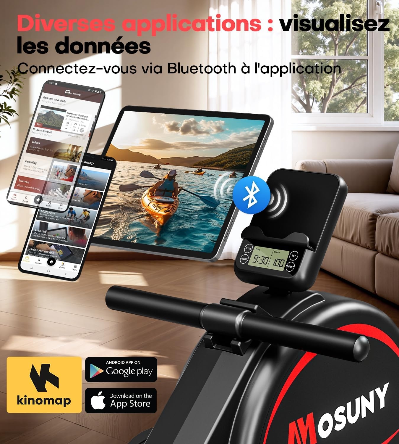Rameur magnétique pliable - 16 niveaux - Capacité 160 kg - 30% de remise