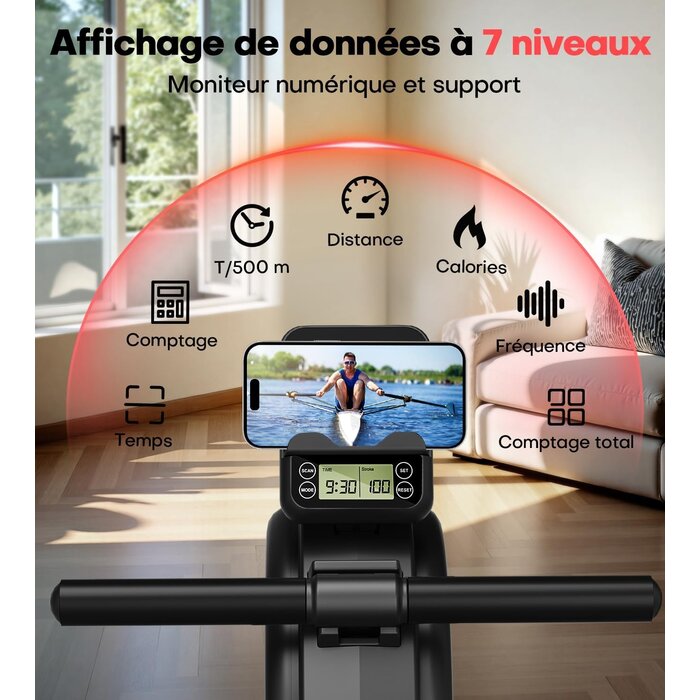 Rameur magnétique pliable - 16 niveaux - Capacité 160 kg - 30% de remise