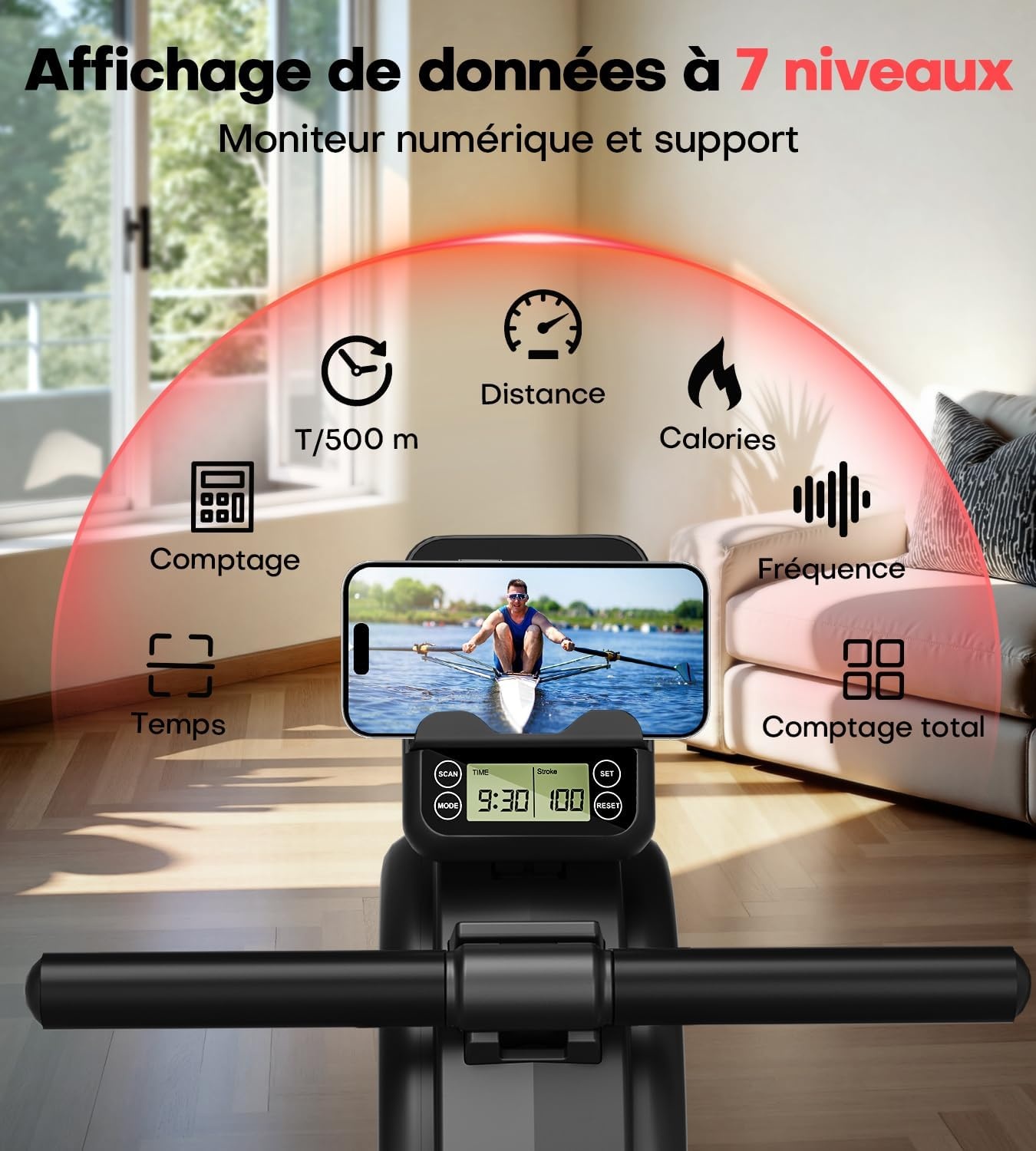Rameur magnétique pliable - 16 niveaux - Capacité 160 kg - 30% de remise