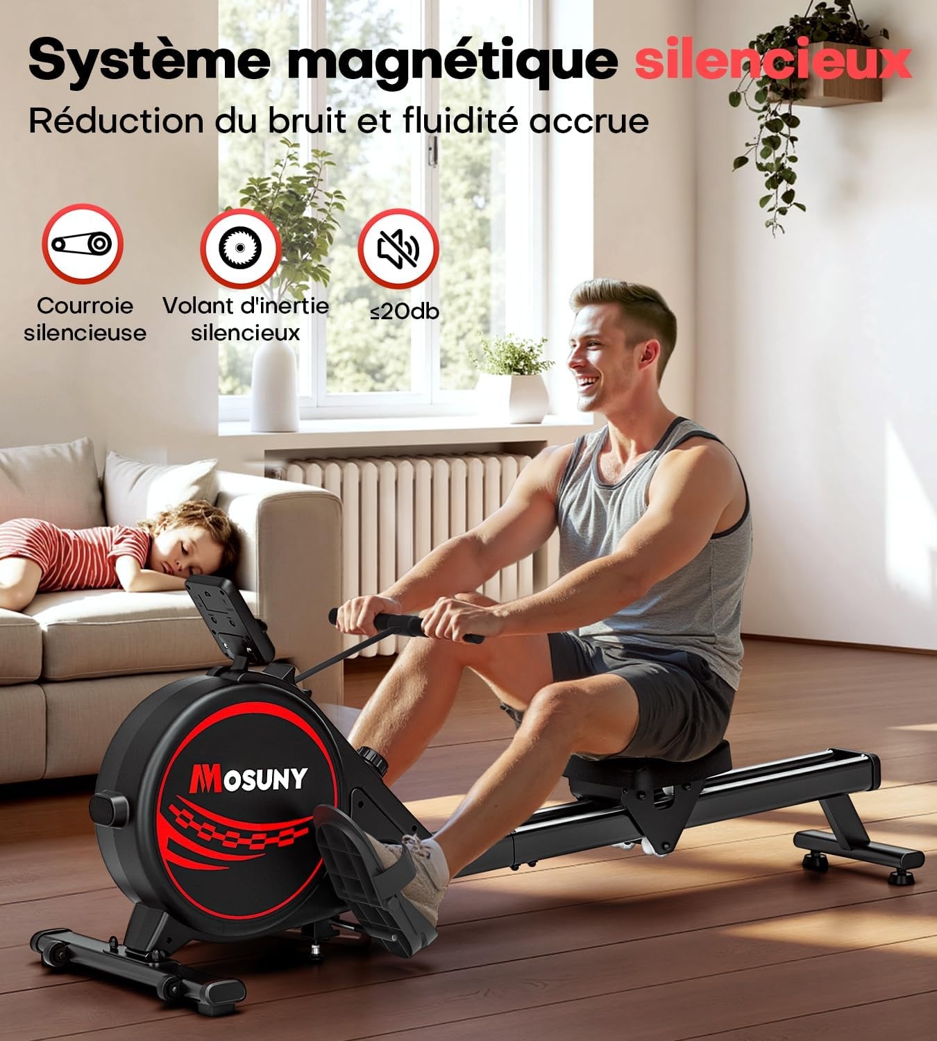 Rameur magnétique pliable - 16 niveaux - Capacité 160 kg - 30% de remise