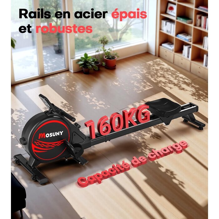 Rameur magnétique pliable - 16 niveaux - Capacité 160 kg - 30% de remise