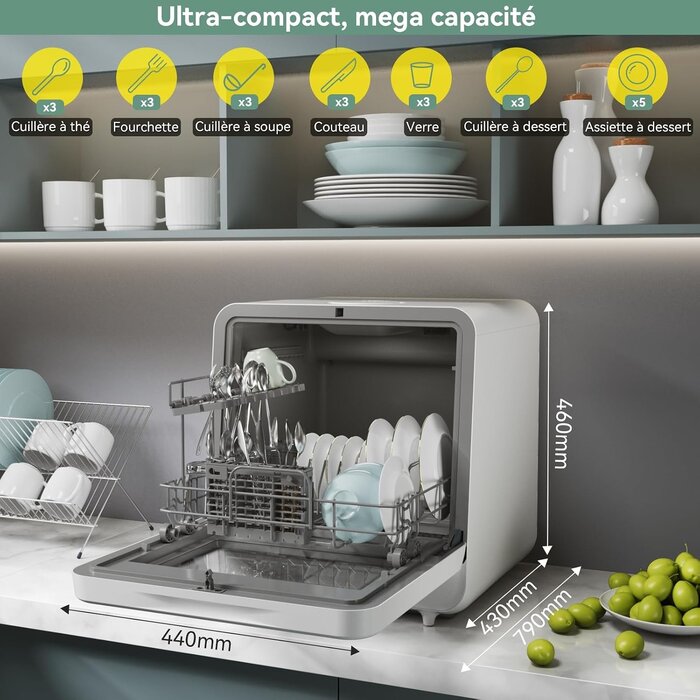 Mini lave-vaisselle 5 couverts, 8 programmes, écran tactile - 35% de remise