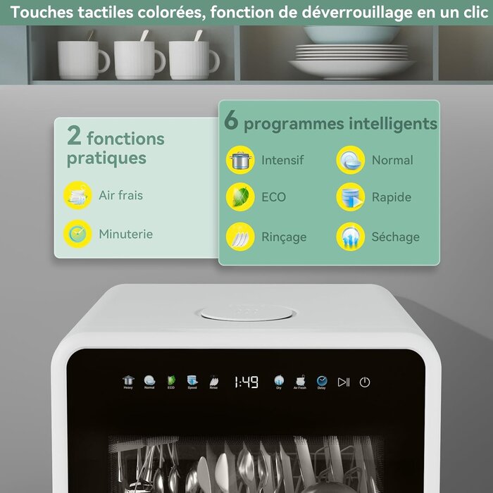 Mini lave-vaisselle 5 couverts, 8 programmes, écran tactile - 35% de remise