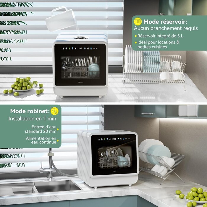 Mini lave-vaisselle 5 couverts, 8 programmes, écran tactile - 35% de remise