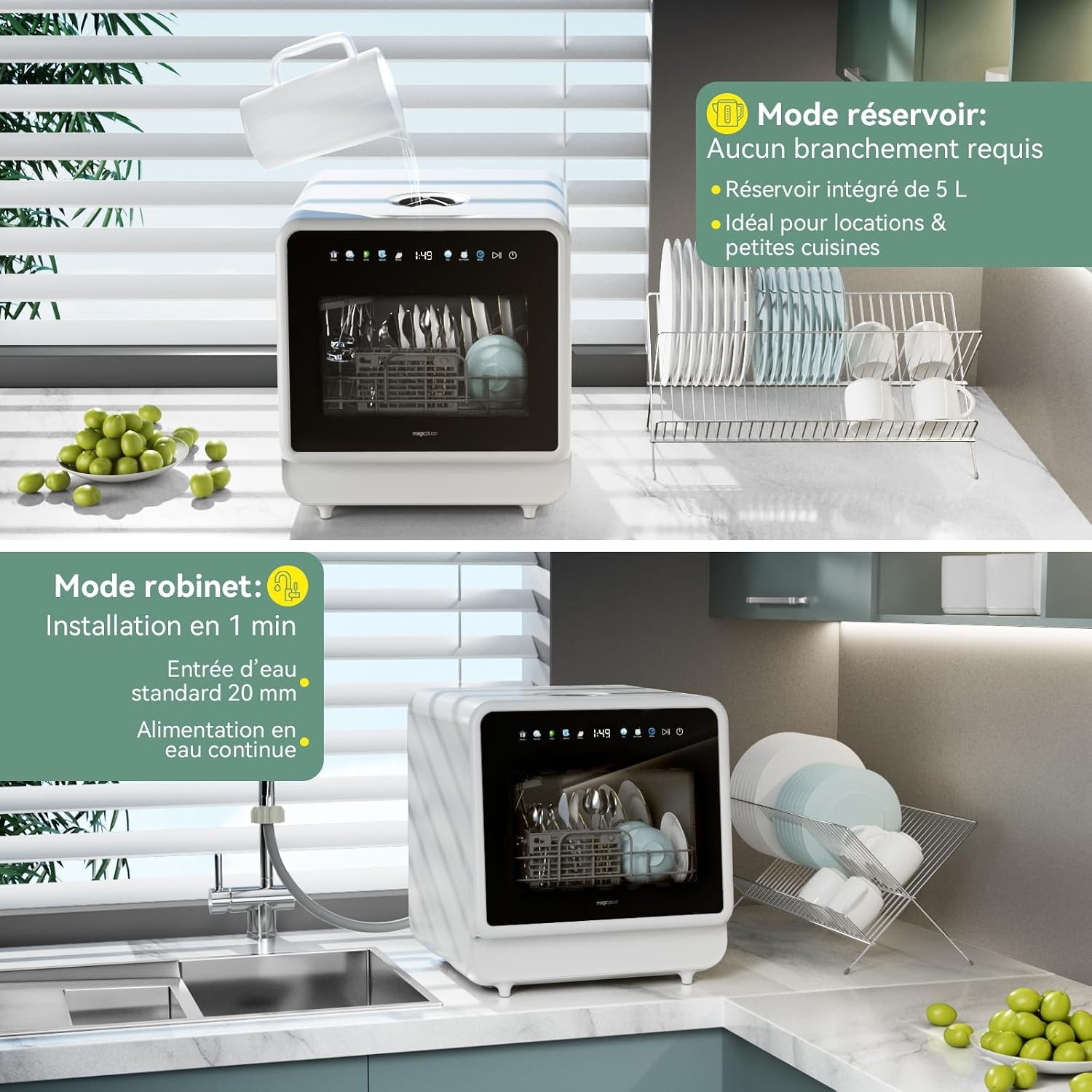 Mini lave-vaisselle 5 couverts, 8 programmes, écran tactile - 35% de remise