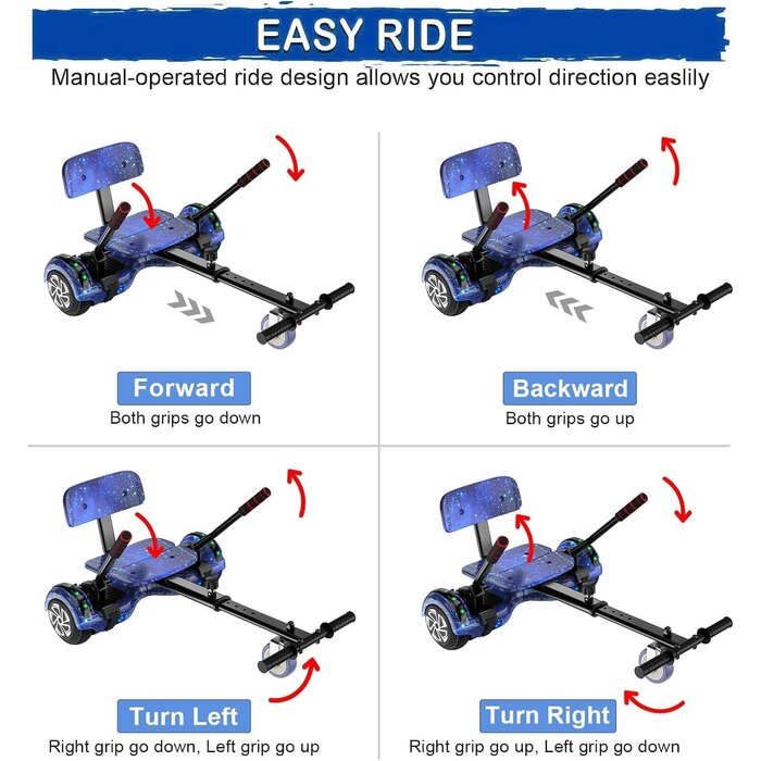 Hoverboard 6,5 pouces avec siège kart - Bleu étoilé - 35% de remise