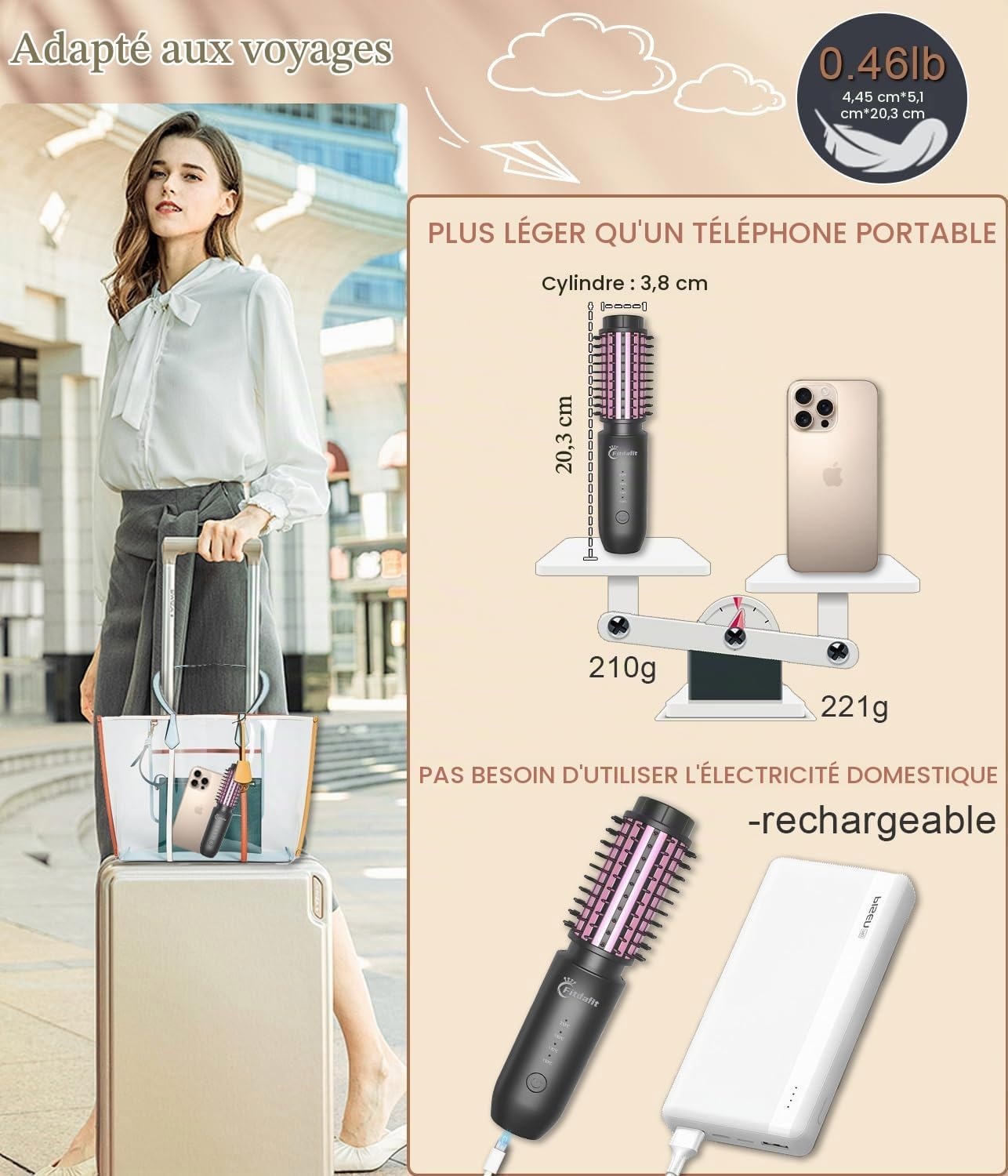 Brosse chauffante sans fil 40mm Ionique - 33% de remise