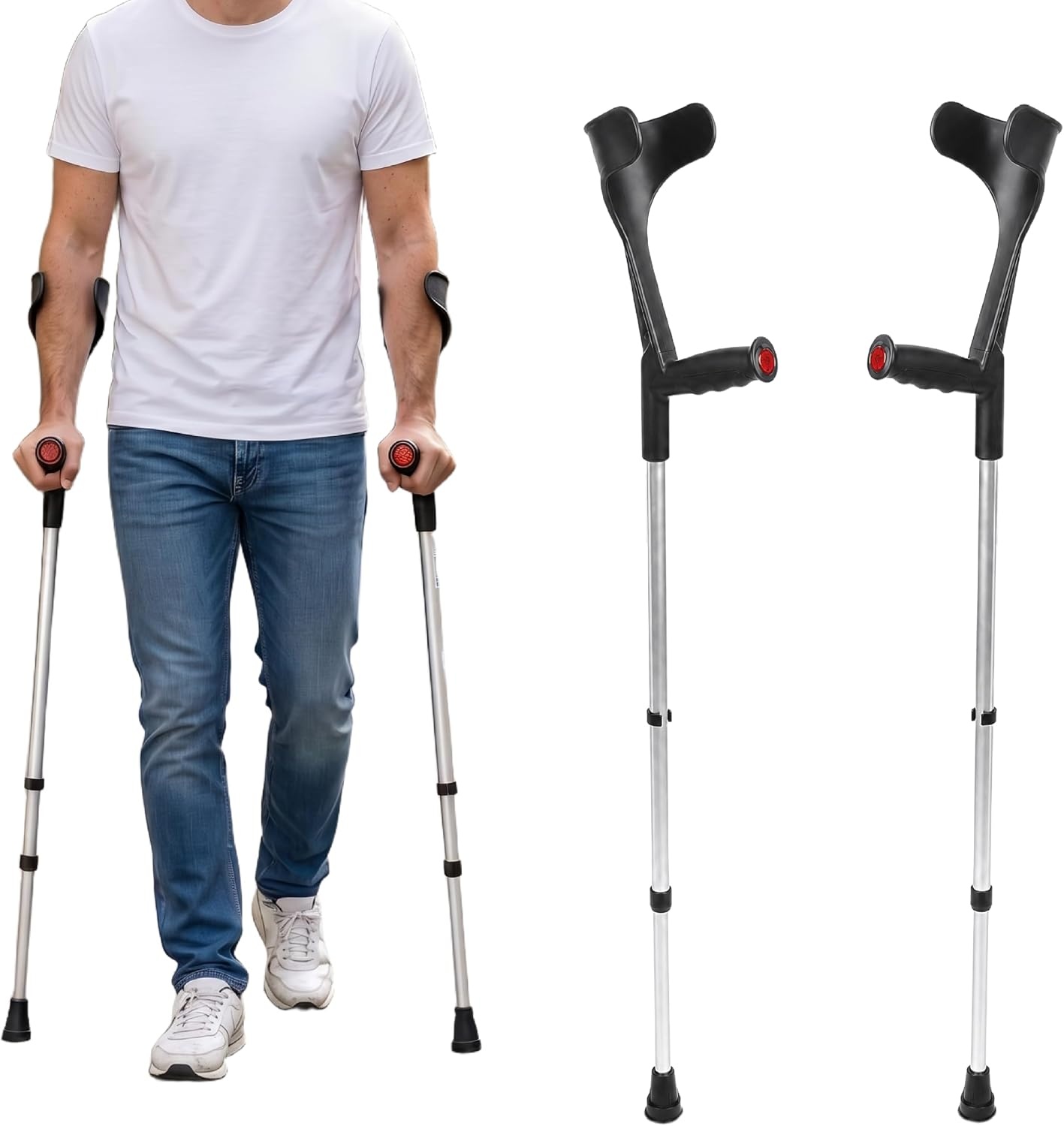 Paire de béquilles orthopédiques réglables, noir - 32% de remise