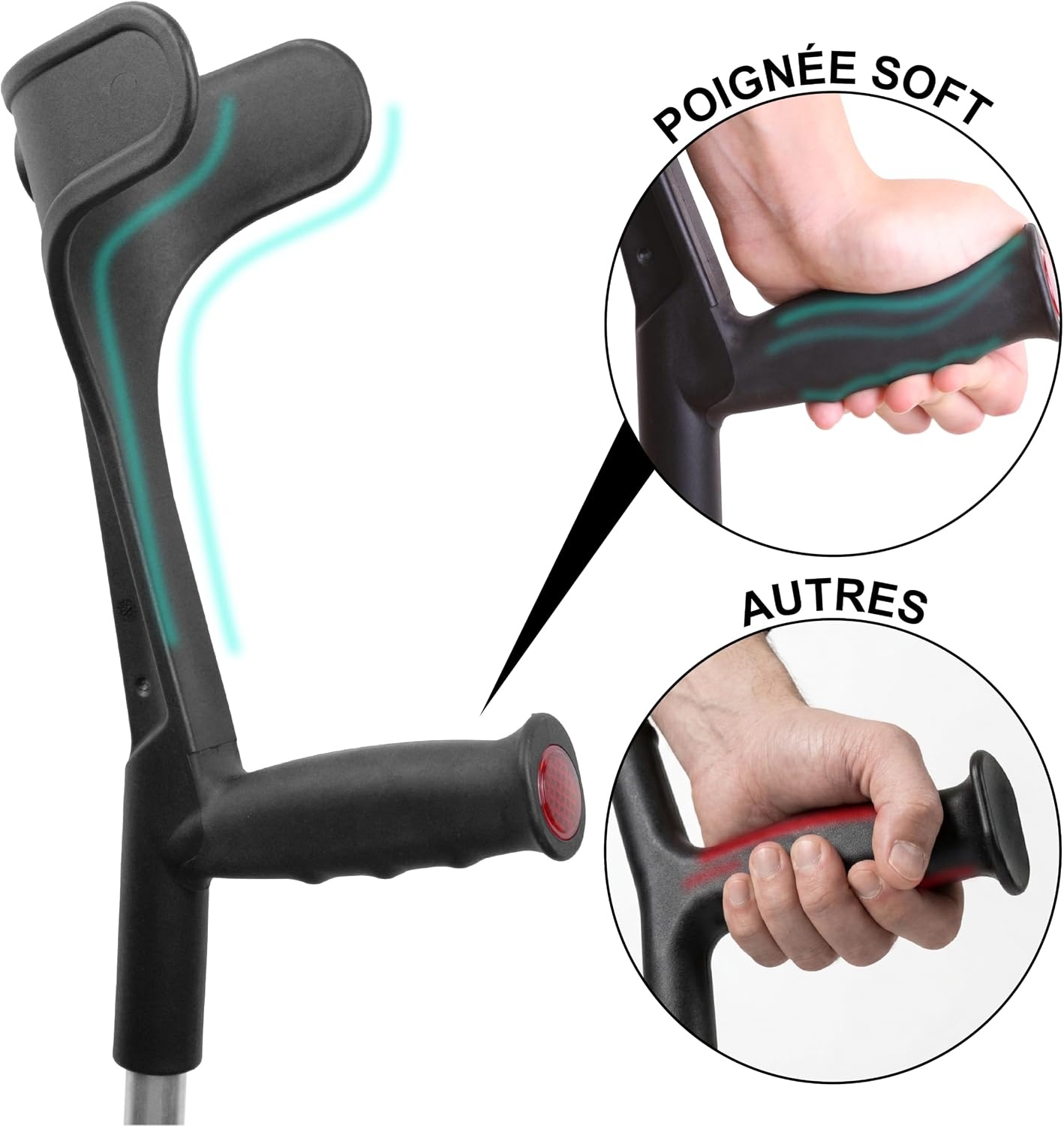 Paire de béquilles orthopédiques réglables, noir - 32% de remise