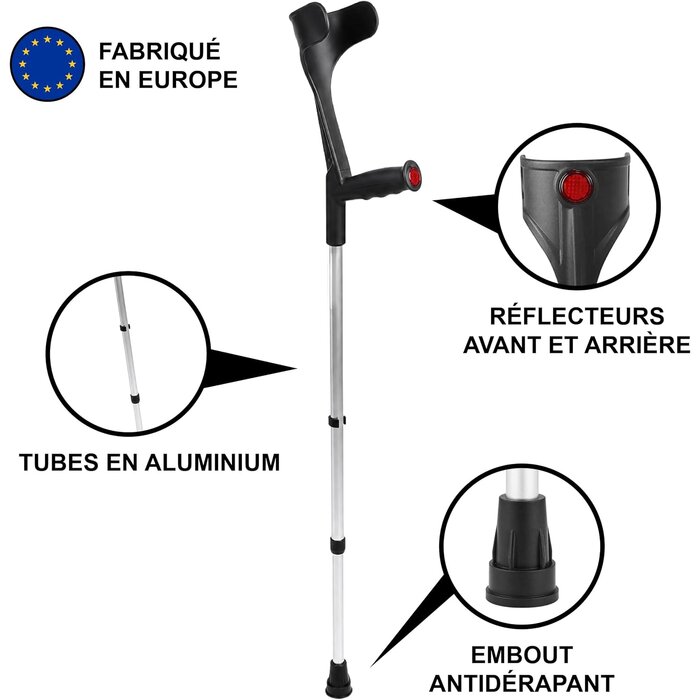 Paire de béquilles orthopédiques réglables, noir - 32% de remise