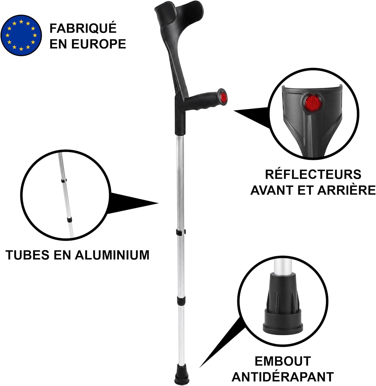 Paire de béquilles orthopédiques réglables, noir - 32% de remise