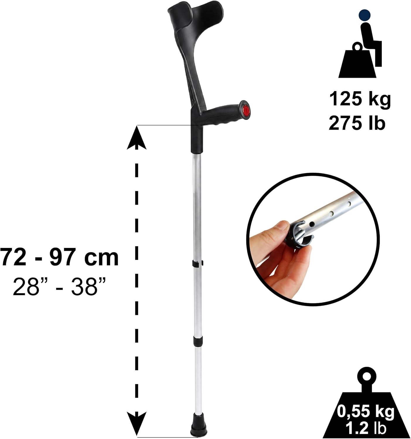 Paire de béquilles orthopédiques réglables, noir - 32% de remise