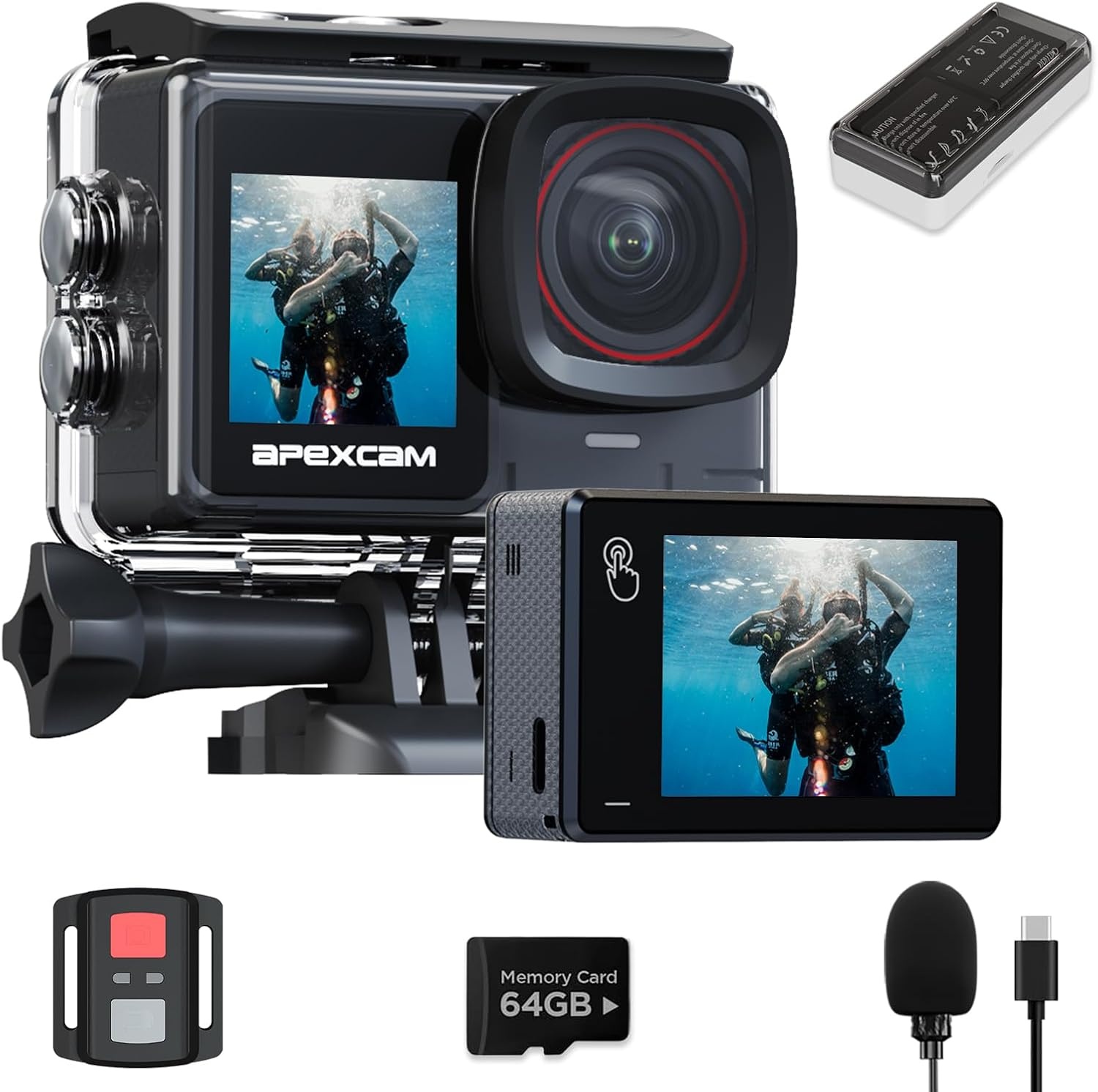 Caméra Action 4K 64MP Double Écran - 34% de remise sur modèle déballé