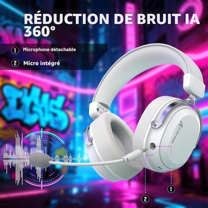 Casque Gaming Sans Fil 7.1 Surround Blanc - 33% de remise