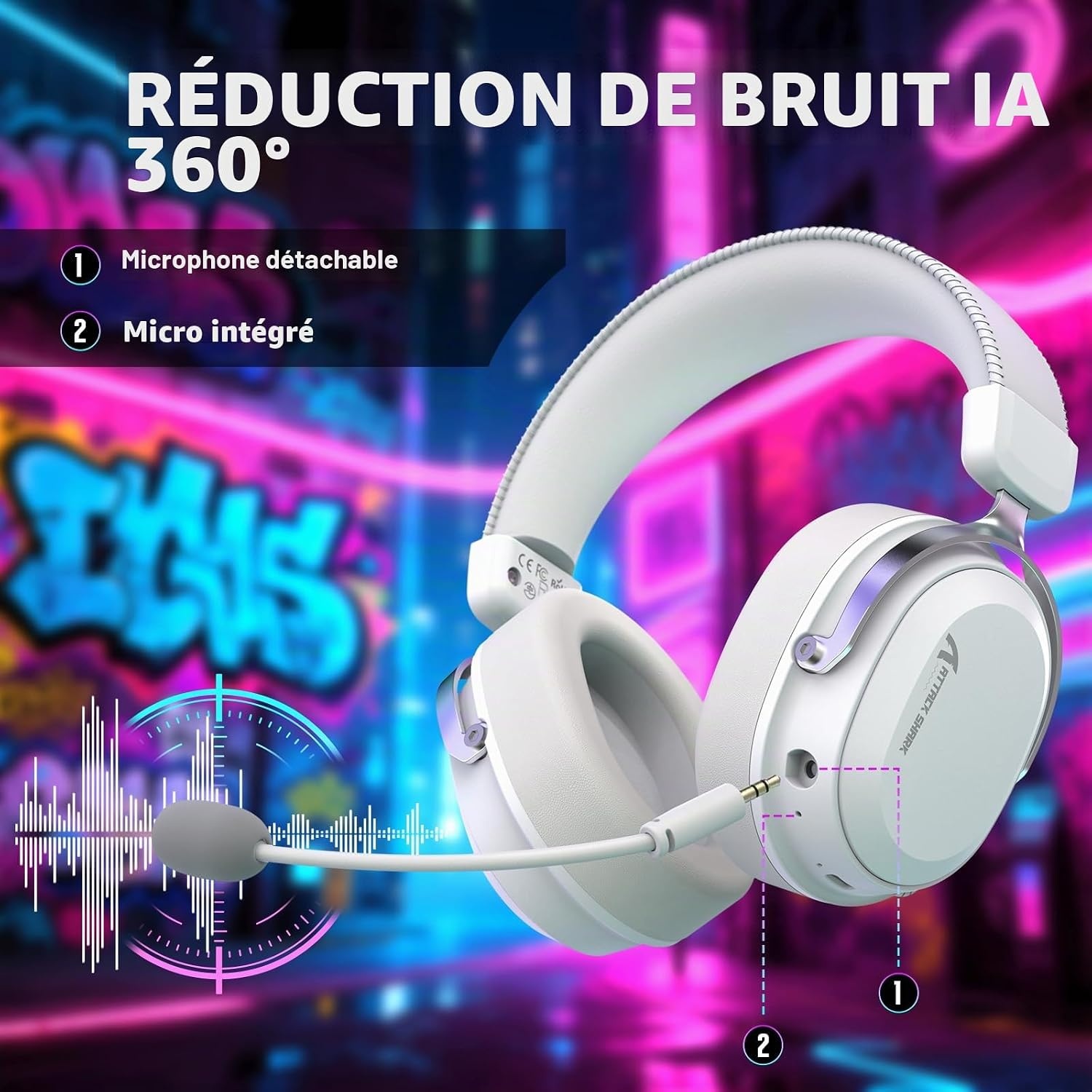 Casque Gaming Sans Fil 7.1 Surround Blanc - 33% de remise