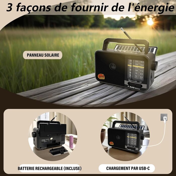 Radio Portable Solaire Bluetooth AM/FM/SW - Gris - 31% de remise