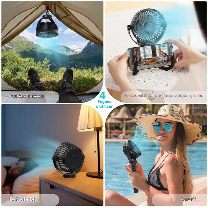Ventilateur de camping USB avec batterie 5200 mAh et LED - 31% de remise