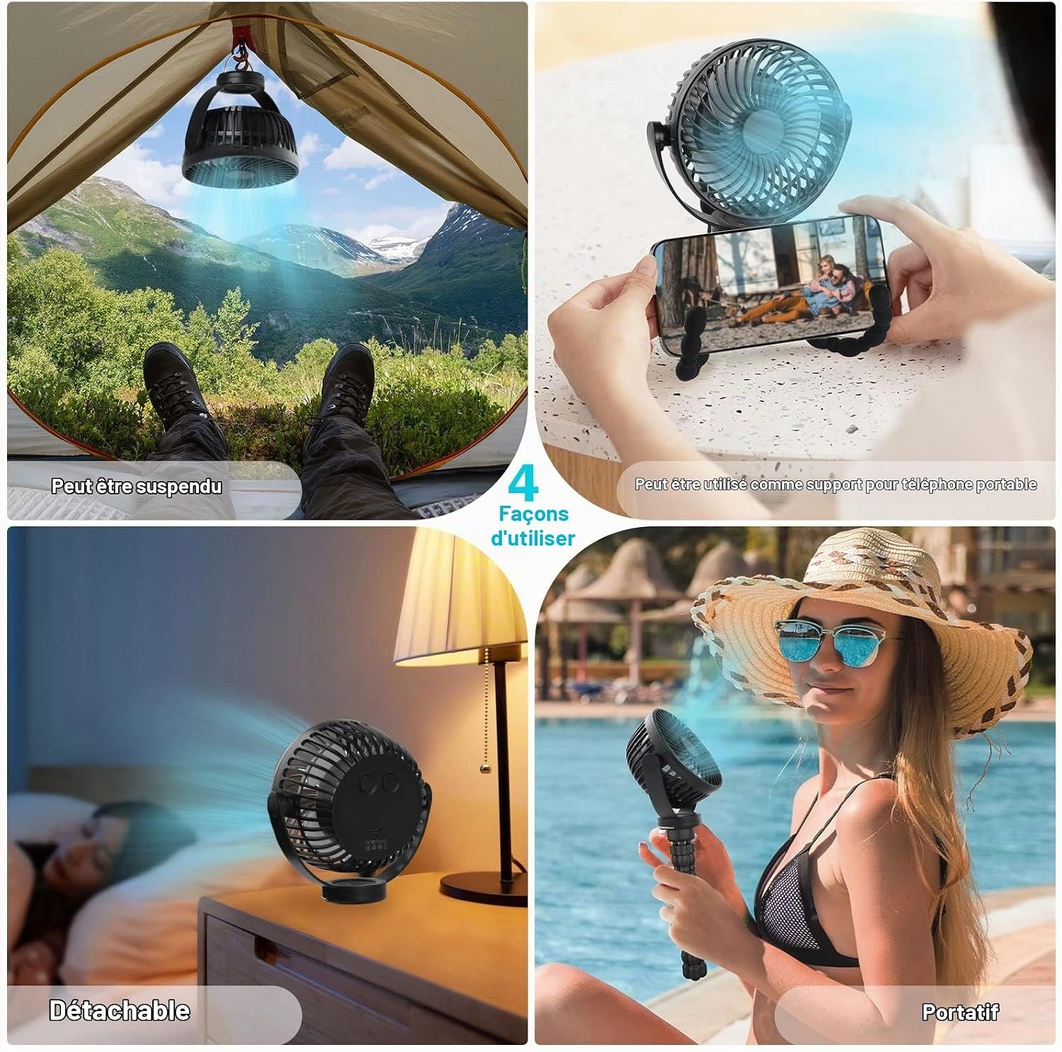 Ventilateur de camping USB avec batterie 5200 mAh et LED - 31% de remise