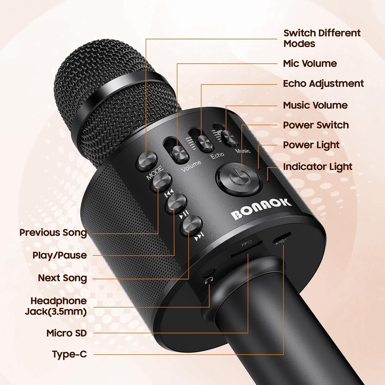 Microphone Karaoké sans fil Bluetooth - Noir - 32% de remise