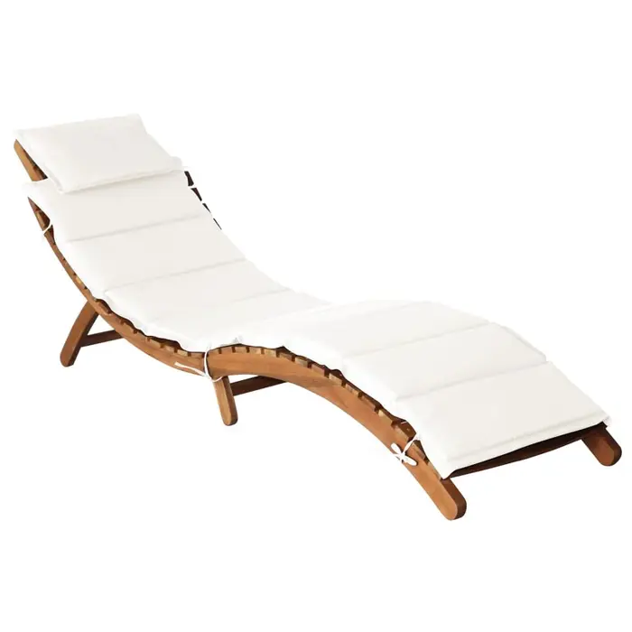 Bain de soleil en acacia massif avec coussin crème - 35% de remise