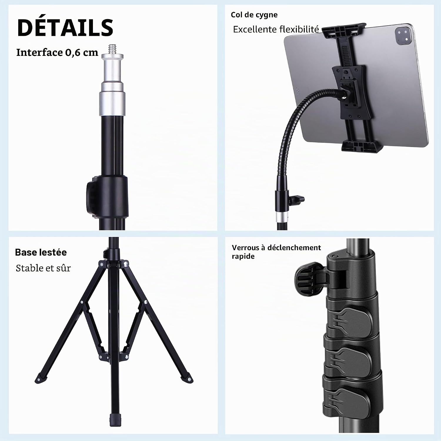 Trépied Premium 185 cm pour Tablette et Téléphone - 33% de remise