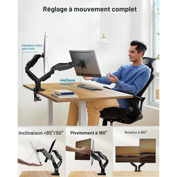 Bras double pour écrans 13-32 pouces - Noir - 34% de remise