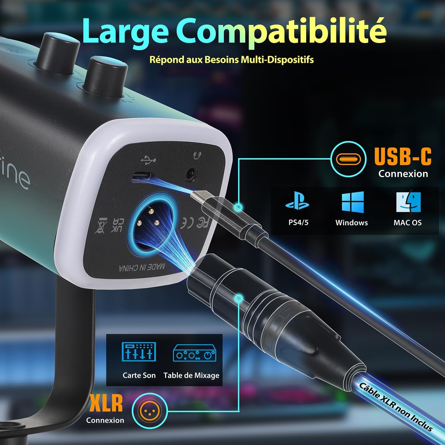 Microphone dynamique USB/XLR RGB - 34% de remise sur modèle déballé