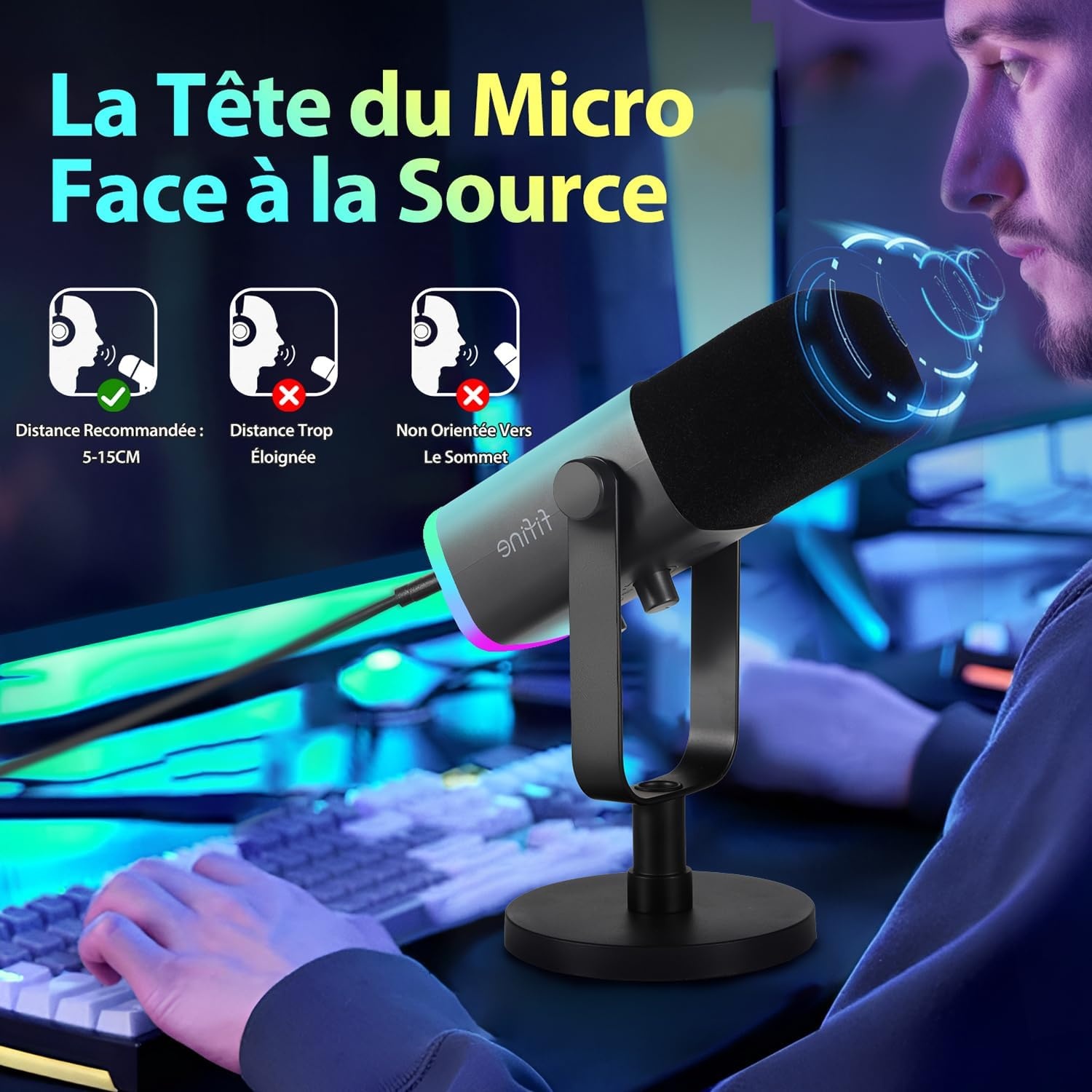 Microphone dynamique USB/XLR RGB - 34% de remise sur modèle déballé