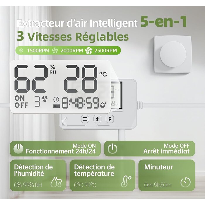 Extracteur d'air 100 mm intelligent avec télécommande - 34% de remise