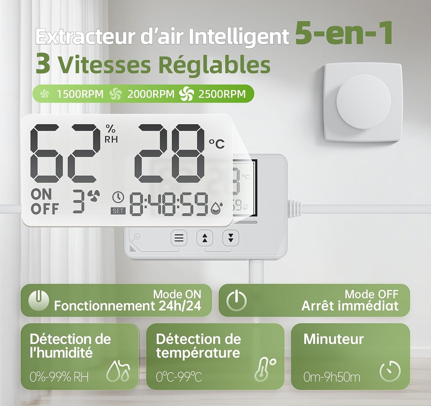 Extracteur d'air 100 mm intelligent avec télécommande - 34% de remise