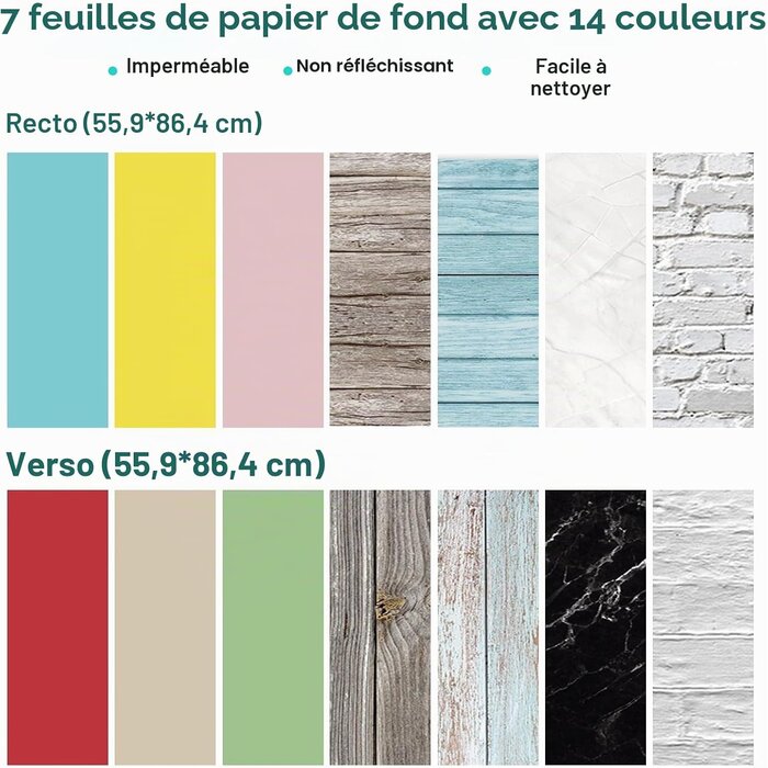 Kit fond studio photo 68x76 cm avec 7 fonds réversibles - 33% de remise