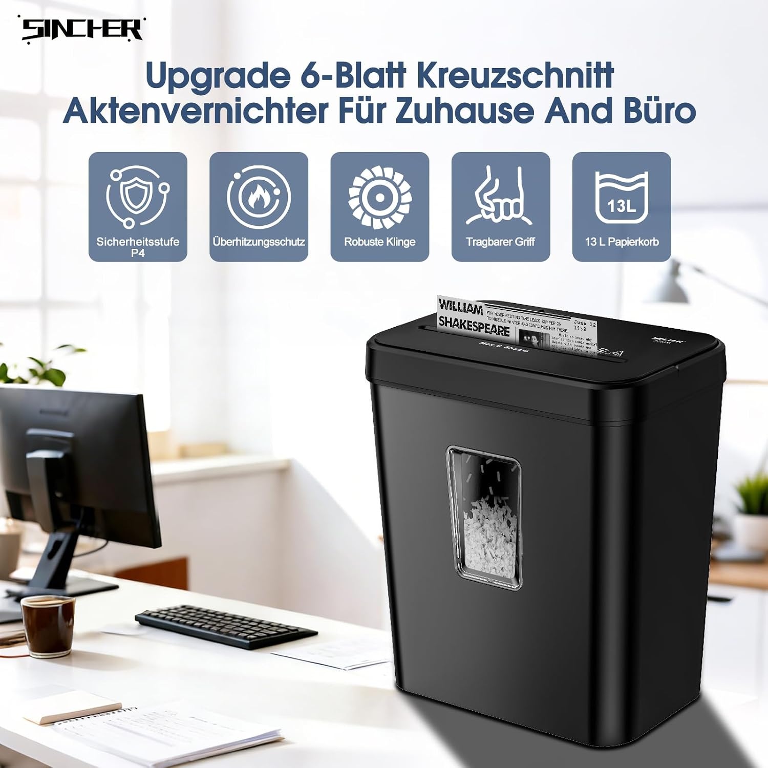 Destructeur de documents P4 - 6 feuilles - 13L - Noir - 33% de remise