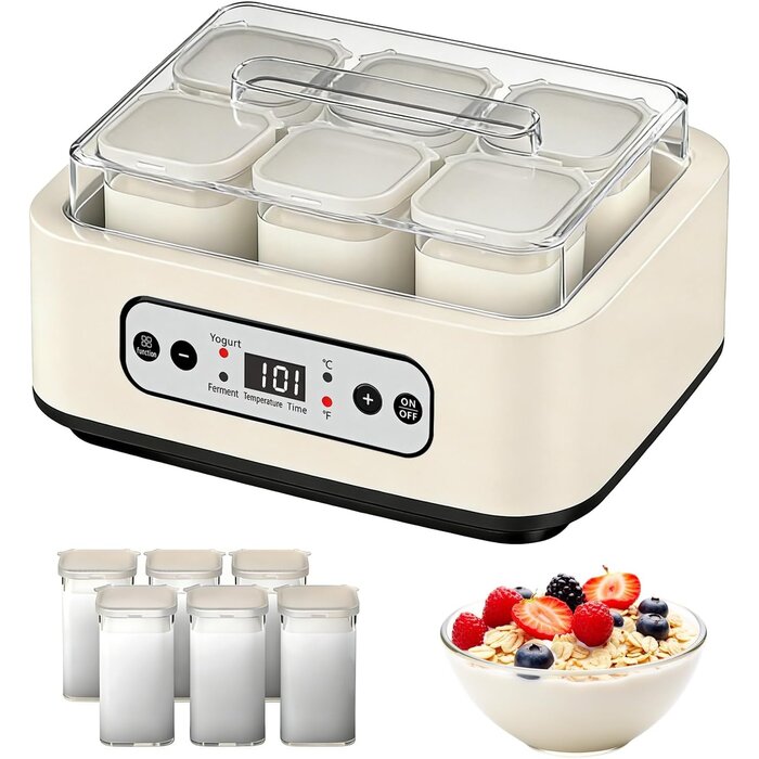 Yaourtière 1,6L avec 6 pots en verre - Inox - Écran LCD - 33% de remise