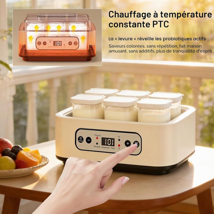 Yaourtière 1,6L avec 6 pots en verre - Inox - Écran LCD - 33% de remise