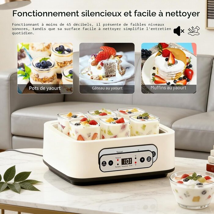 Yaourtière 1,6L avec 6 pots en verre - Inox - Écran LCD - 33% de remise