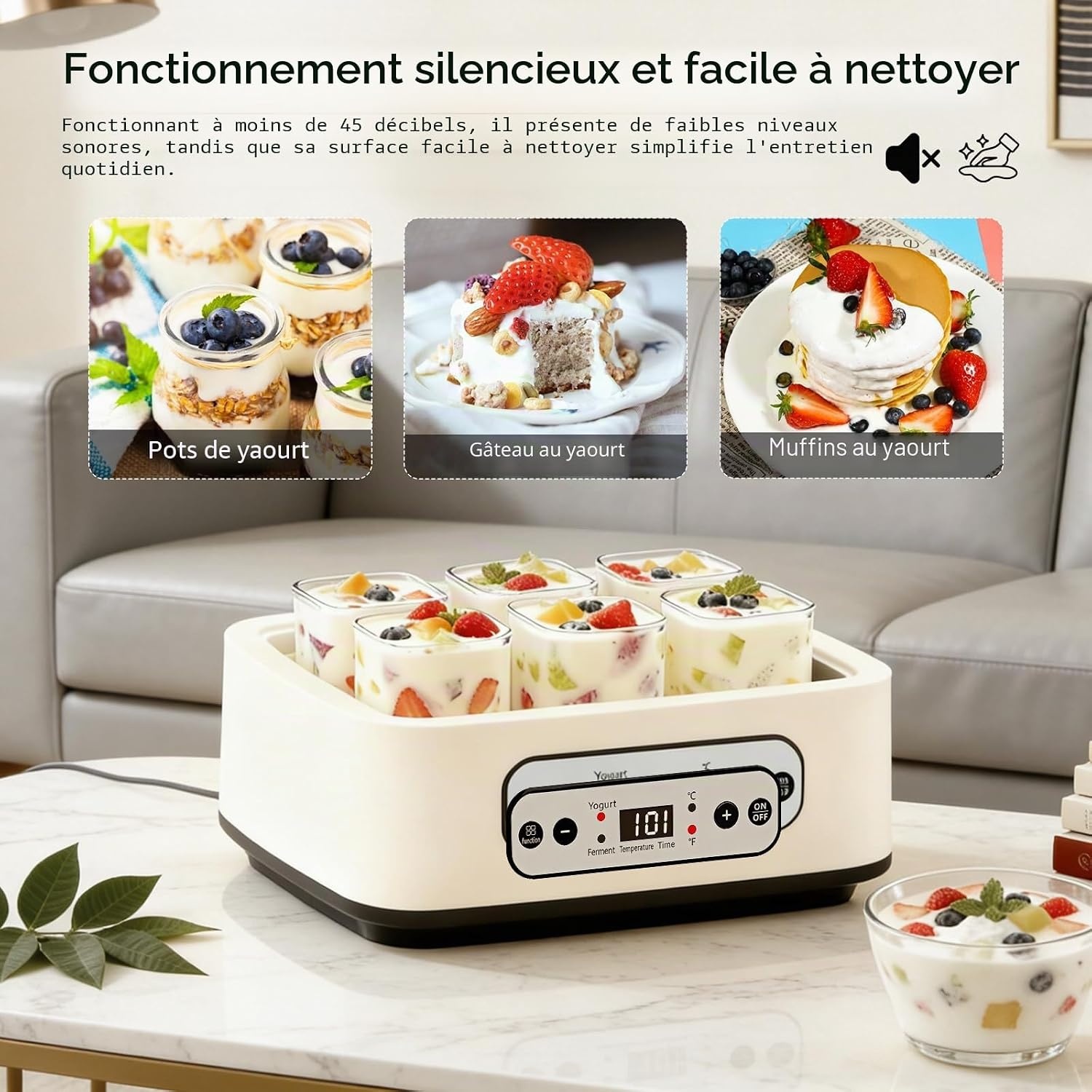 Yaourtière 1,6L avec 6 pots en verre - Inox - Écran LCD - 33% de remise