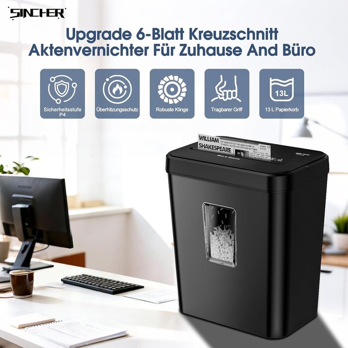 Destructeur de documents P4 - 6 feuilles - 13L - Noir - 33% de remise